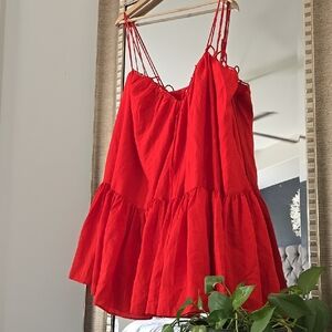 H&M Red Ruffled Tiered Sundress